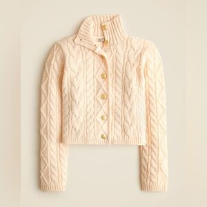 J. Crew Cable-knit turtleneck cardigan in Cream